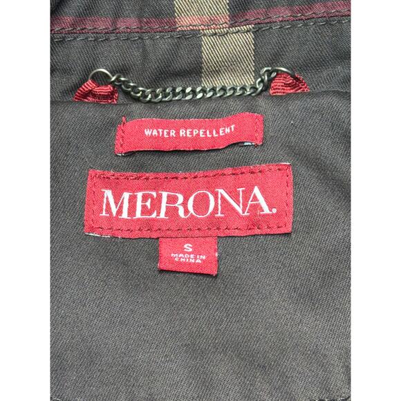 Merona Jacket Brown Plaid Double Breast Tie Waist Water Repellent Old Money SM - Picture 3 of 11